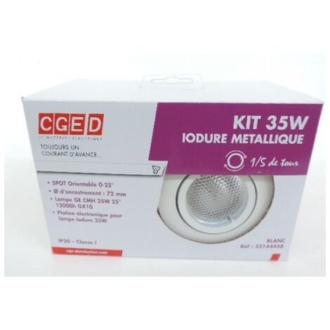 Kit spot iodure 35W orientable blanc Ø 82mm avec lampe CMH 4000K 2200lm GX10 variable et platine elec 230V IP20 THORN 96262292