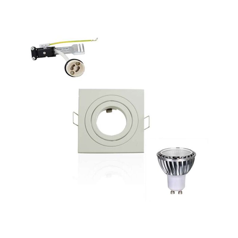 Image of Superled - Kit Spot led GU10 5W cob equivalente 50W quadrato Dimmerabile regolabile Bianco Freddo 6000K - Supporto per faretto da incasso quadrato