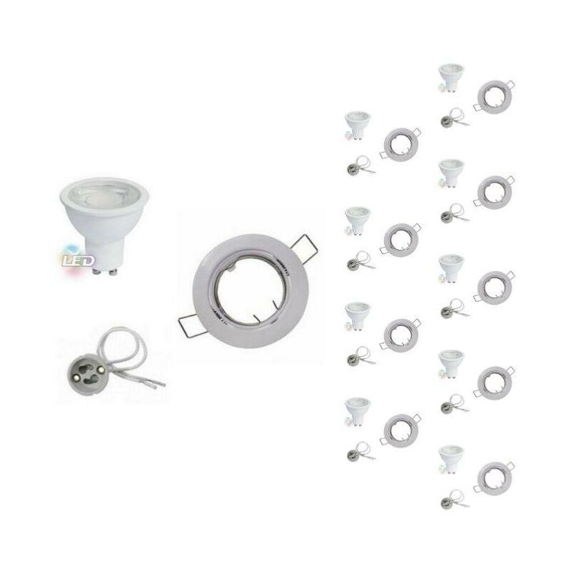 Silamp - Kit Spot led GU10 encastrable 8W Orientable Rond Blanc (Pack de