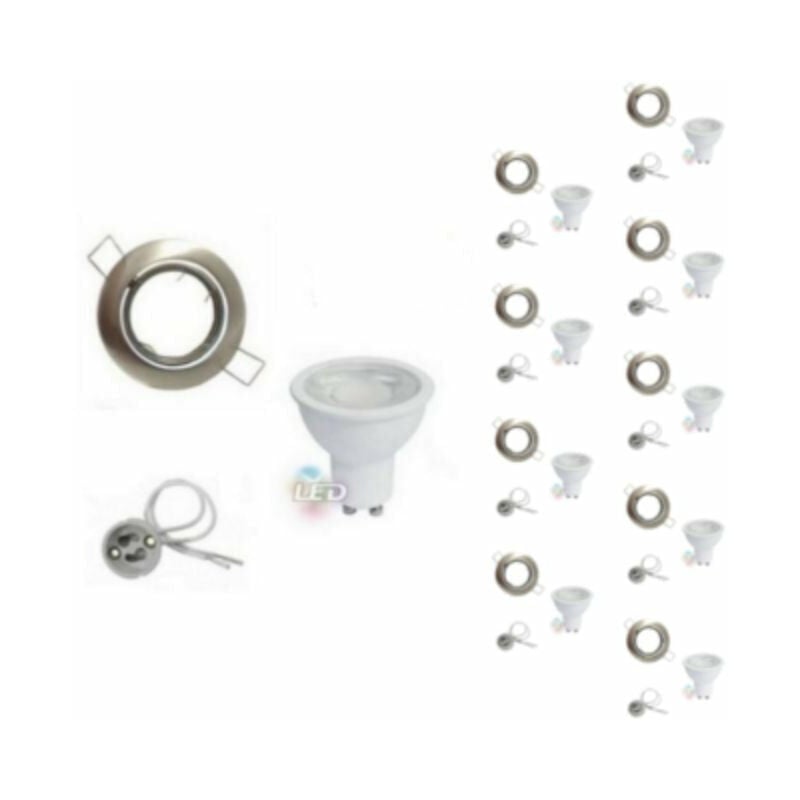 Kit Spot led GU10 encastrable 8W Orientable Rond - Pack de 10 / Blanc Chaud / Inox Silumen