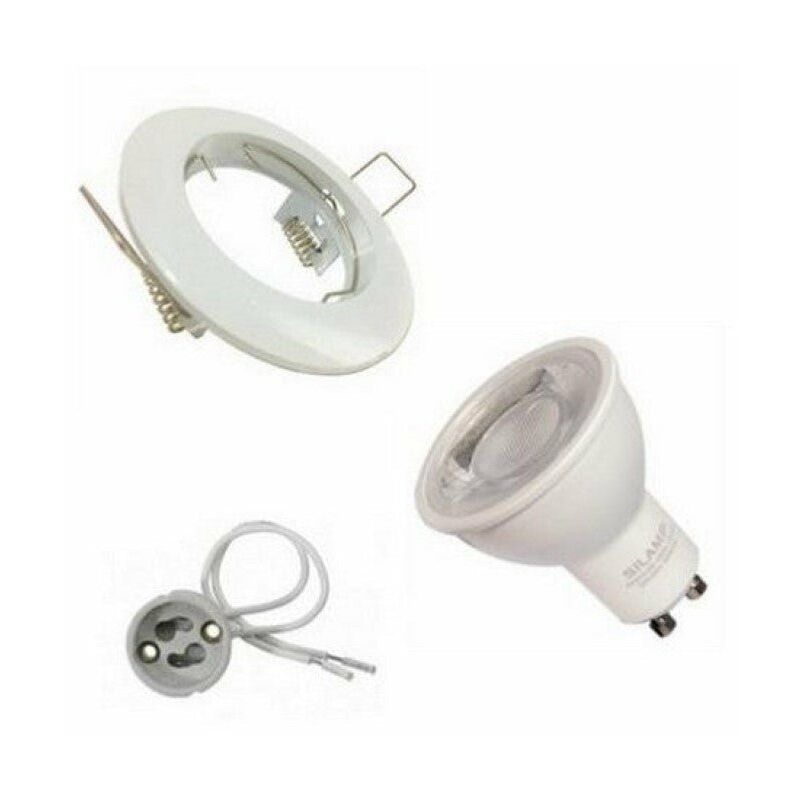Kit Spot LED GU10 encastrable Rond Blanc avec une ampoule 8W - Blanc Neutre 4000K - 5500K - SILAMP Kit Spot LED GU10 encastrable Rond Blanc avec une ampoule 8W - Blanc Neutre 4000K - 5500K - SILAMP