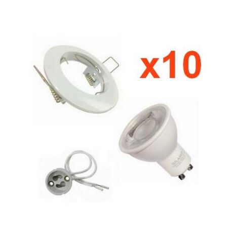 Kit Spot LED GU10 encastrable Rond BLANC avec une ampoule 8W -