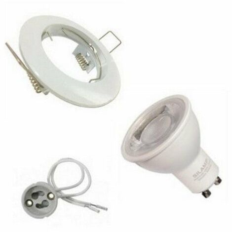 Kit Spot LED GU10 encastrable Rond Blanc avec une ampoule 8W - Blanc Neutre 4000K - 5500K - SILAMP