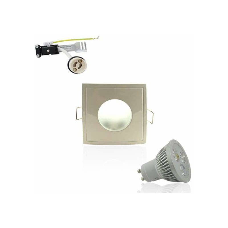 Image of Kit Spot LED GU10 impermeabile 4W luce bianca quadrata 35W Bianco Caldo 2800K