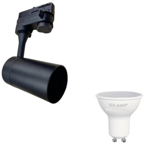 Kit Spot LED sur rail 80° Triphasé Noir + Ampoule LED GU10 8W -