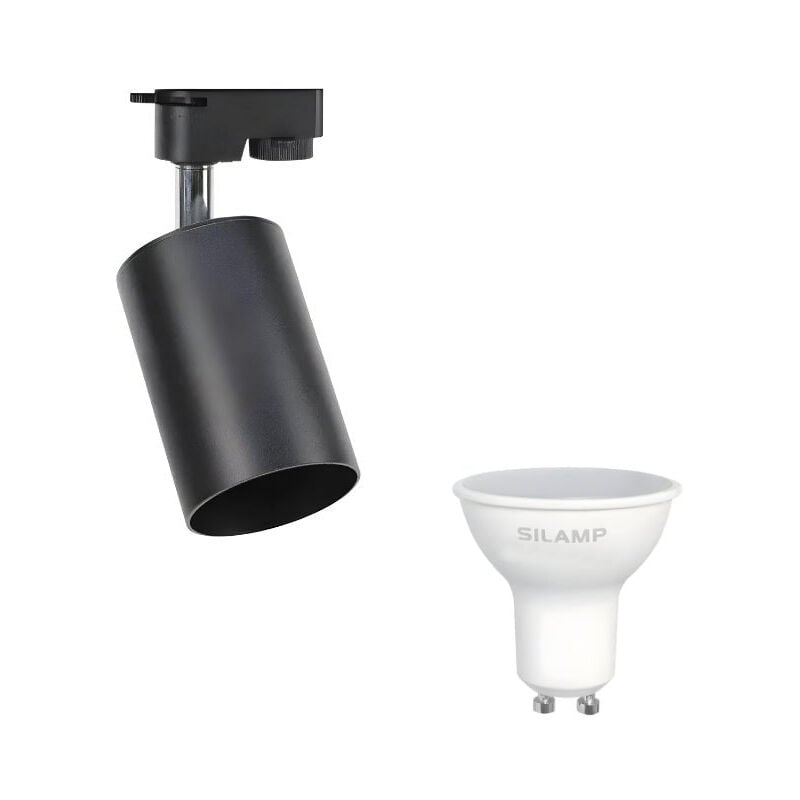 Silamp - Kit Spot led sur rail Triphasé Noir + Ampoule led GU10 8W - Blan