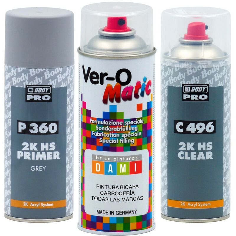 

Brico-pinturas Dami - Kit Spray Bicapa Carrocería Todas las marcas + Aparejo + Barniz