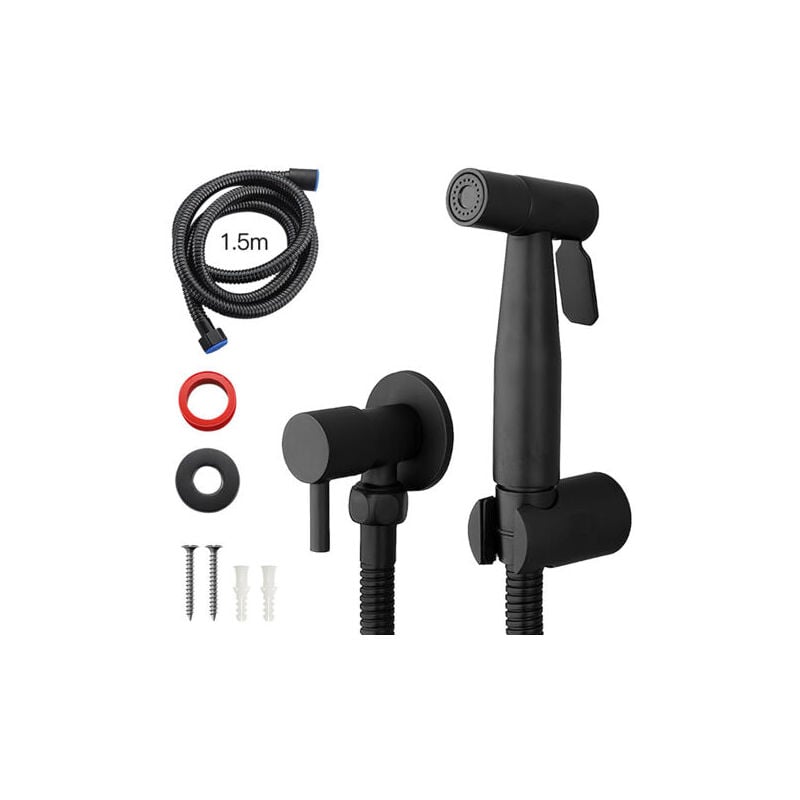 Aiperq - Rociador de bidé portátil negro, grifo de inodoro, Kit de pulverización de válvula Shattaf de baño frío de acero inoxidable