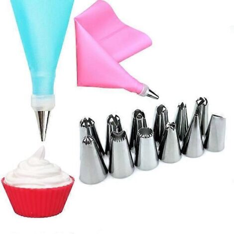 Kit Spritspse avec 12 embouts - Kit Spritspse rose en acier inoxydable avec bec verseur en forme de fleur, adaptateur pour sac à lait en EVA et outils de pâtisserie