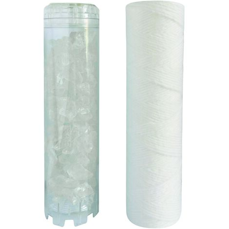 Pack de 2 cartouches filtrantes 20µ – 1 cartouche anti-calcaire polyphosphate – Durée de vie 12 mois – Pour filtration eau froide – Aquawater
