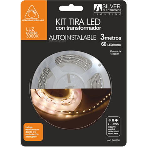 Kit Strip Led 3m 12v 4,8w/m Light Warm 3000k Ip20 Include alimentatore e dimmer monocolore De 230vac 240326