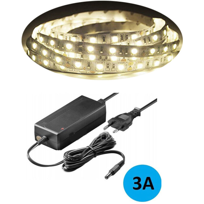 R&g - kit striscia led 5050 flessibile 5M adesiva alimentatore 3A bianco naturale IP65