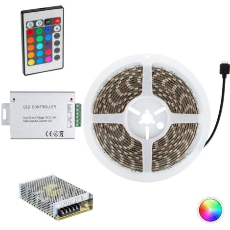 Kit Striscia LED RGB 24V DC 60LED/m 5m IP65 Larghezza 10mm con  Trasformatore e Controller RGB 5 m120º