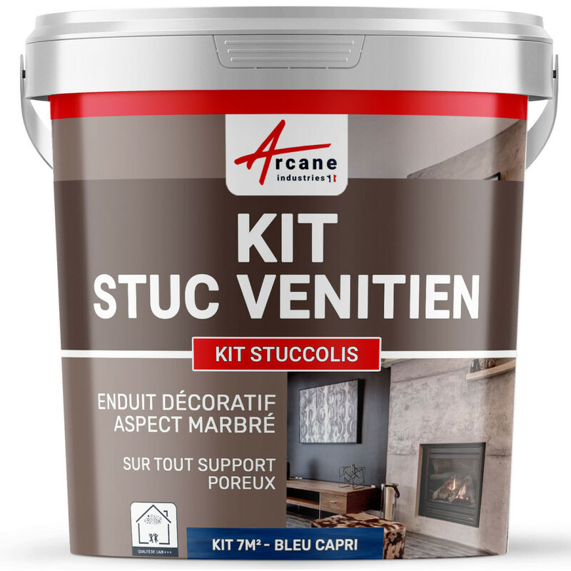 Kit stuc venitien enduit stucco spatulable décoratif kit stuccolis - kit jusqu'à 7 m² Bleu Capri Arcane Industries