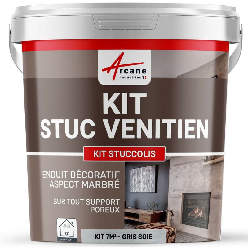 Arcane Industries - Kit stuc venitien enduit stucco spatulable décoratif kit stuccolis - kit jusqu'à 7 m² Gris Soie