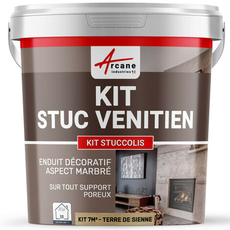 Kit stuc, venitien enduit, stucco, spatulable, décoratif, kit, stuccolis - kit jusqu'à 7 m² Terre De Sienne - ARCANE INDUSTRIES