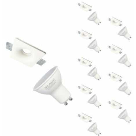 Kit Support Spot GU10 LED Carré Blanc Ø120mm avec Ampoule LED 6W (Pack de 10)