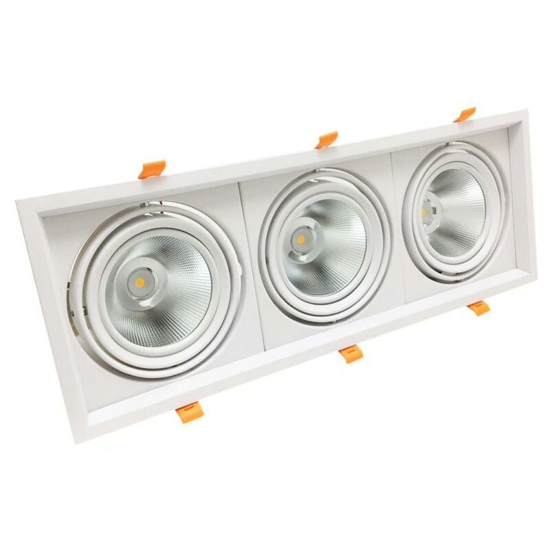 Kit Support Triple AR111 Encastrable Orientable avec 3 Ampoules led 20W - Blanc Neutre 4200k - 5500k Silumen Blanc