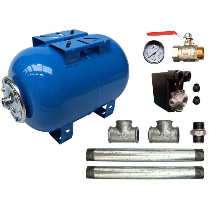 Kit Surpresseur Eau Horizontal 80l - 1' Avec Pressostat Et Manomètre