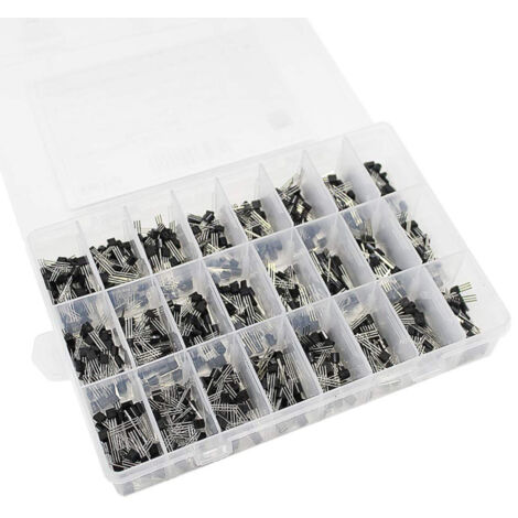 Kit surtido de transistores TO-92 (840 piezas/caja, 24 valores): BC327, BC337, BC547, 2N2222, 3904, 3906, C945, S8050, S9014 (PNP/NPN).