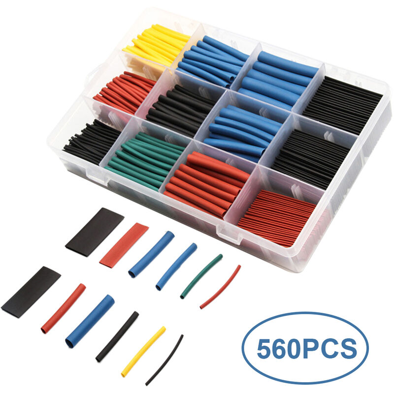 

Kit surtido de tubos retractiles H-eat 2: 1 de 560 piezas, funda de cable W-rap de aislamiento electrico, con caja de almacenamiento portatil