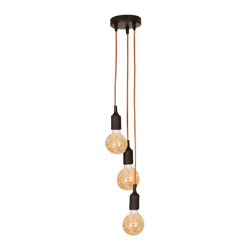 Kit Suspension – Douille Silicone E27 Noire + Câble Tissu Marron + Pavillon Métal Titane - Idéal Rénovation & Déco Intérieure Tibelec
