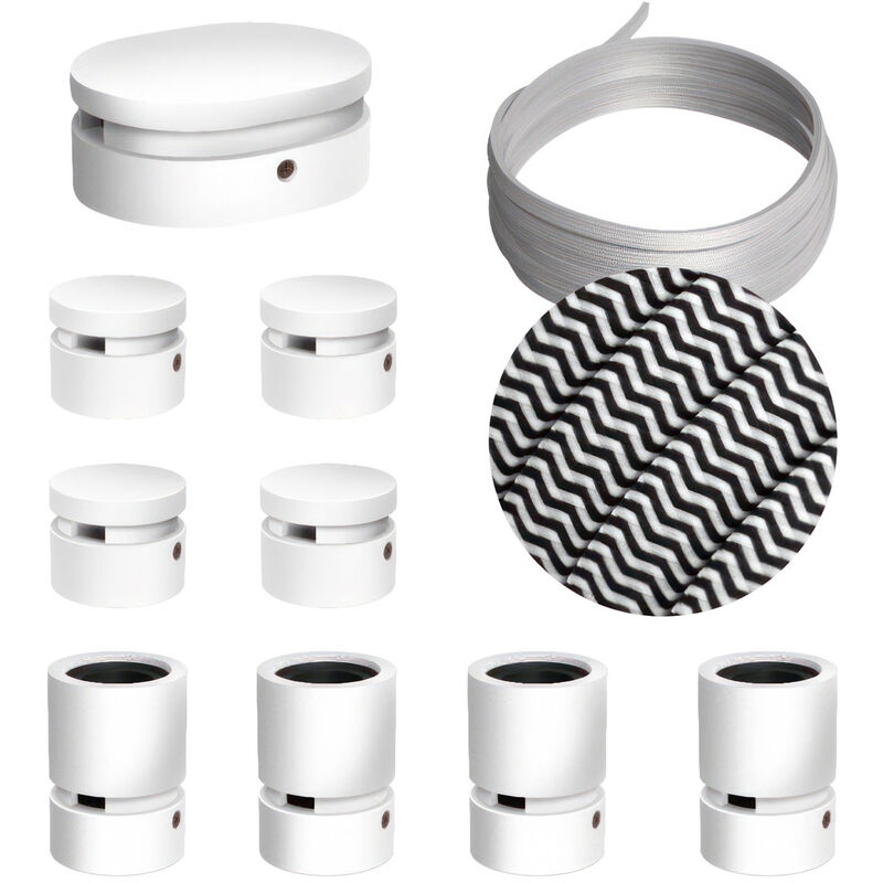 

Creative Cables - Kit Symmetric Filé System - con 5m cable textil guirnalda y 9 accesorios de madera pintados de blanco | CZ04 - CZ04