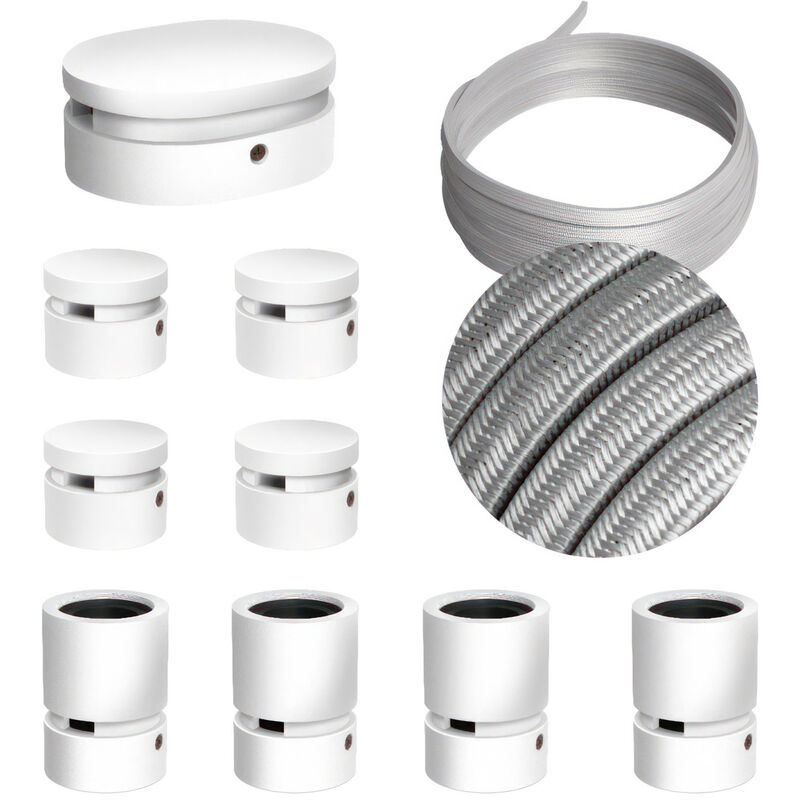 

Creative Cables - Kit Symmetric Filé System - con 5m cable textil guirnalda y 9 accesorios de madera pintados de blanco | CM02 - CM02