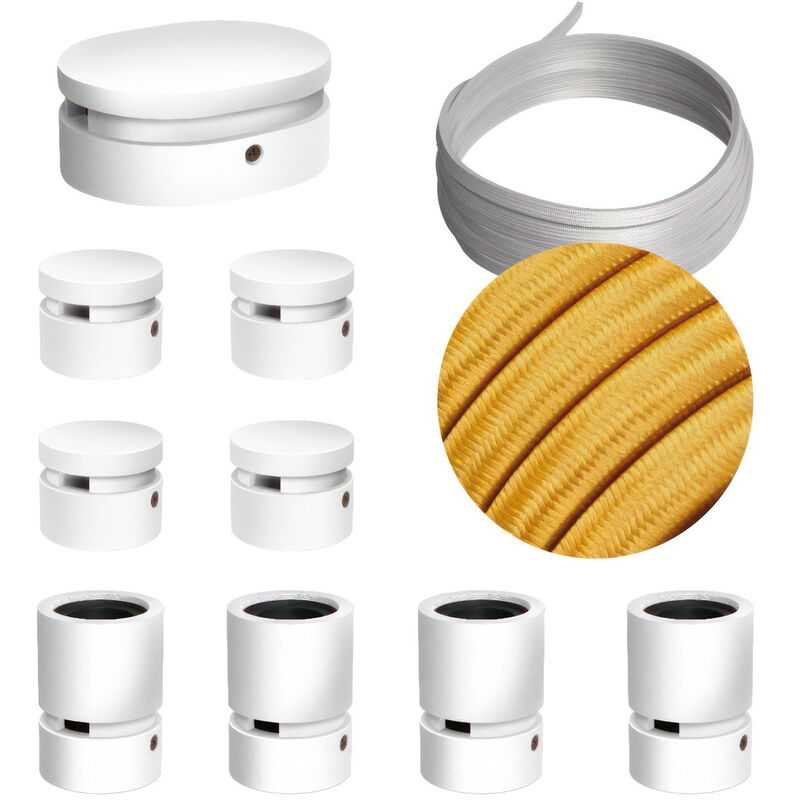 

Kit Symmetric Filé System - con 5m cable textil guirnalda y 9 accesorios de madera pintados de blanco | CM05 - CM05
