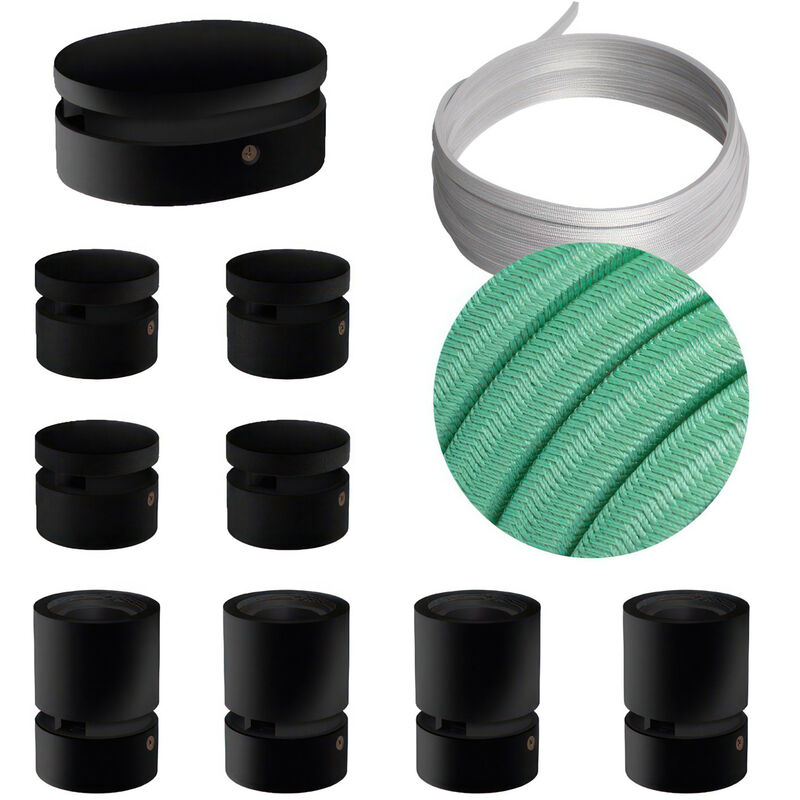 

Creative Cables - Kit Symmetric Filé System - con 5m cable textil guirnalda y 9 accesorios de madera pintados de negro | CH69 - CH69