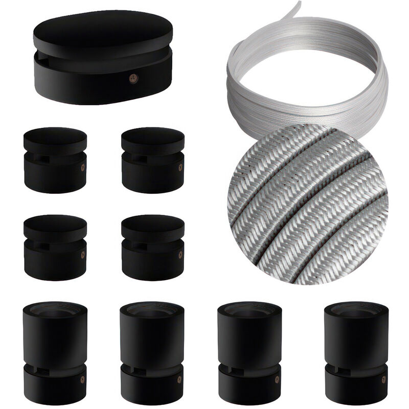 

Kit Symmetric Filé System - con 5m cable textil guirnalda y 9 accesorios de madera pintados de negro | CM02 - CM02