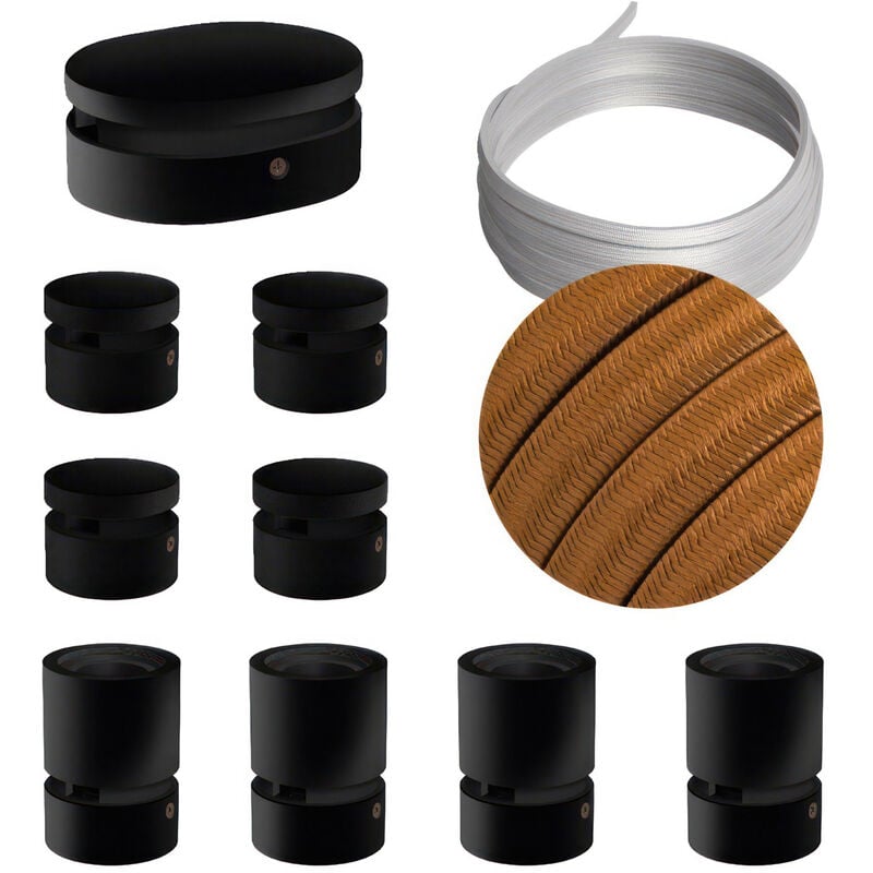 

Creative Cables - Kit Symmetric Filé System - con 5m cable textil guirnalda y 9 accesorios de madera pintados de negro | CM22 - CM22