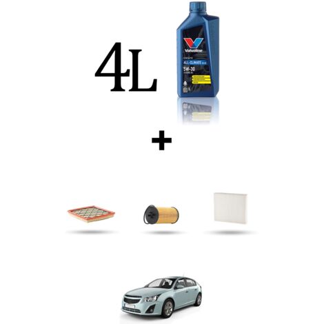 Kit tagliando 3 FILTRI e 4L OLIO compatibile con Chevrolet Cruze 1.4 103kw dal 2012