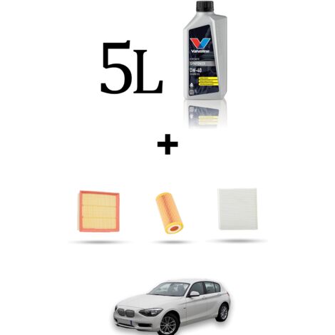 Kit tagliando 3 FILTRI e 5L OLIO compatibile con Bmw Serie 1 (F20,F21) 118I 125kw dal 2015