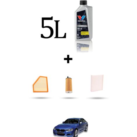 Kit tagliando 3 FILTRI e 5L OLIO compatibile con Bmw serie 3 (F30, F80,F31) 330i 185kw dal 2015