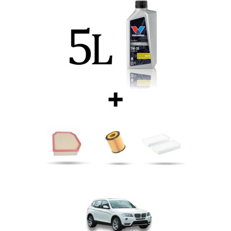 Kit tagliando 3 FILTRI e 5L OLIO compatibile con Bmw x3 (F25) 28ix 2.0 180kw dal 2012