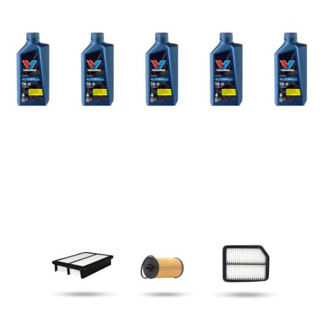 Kit tagliando 3 FILTRI e 5L OLIO compatibile con Chevrolet Aveo 1.4 16v 74kw dal 2008