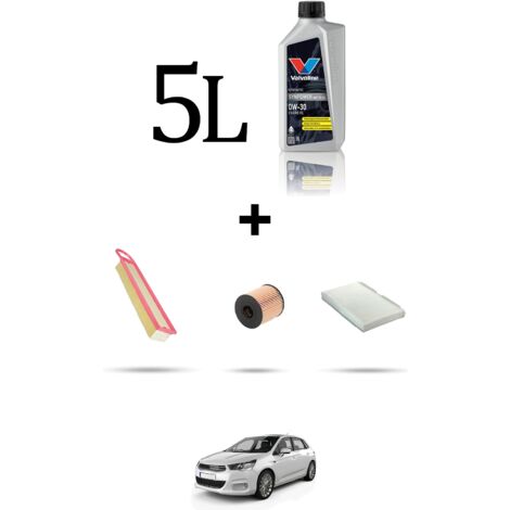 Kit tagliando 3 FILTRI e 5L OLIO compatibile con Citroen C4 II 1.6 Vti 88kw dal 2010