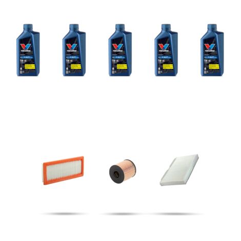 Kit tagliando 3 FILTRI e 5L OLIO compatibile con Peugeot 408 1.6 Turbo 110kw dal 2012