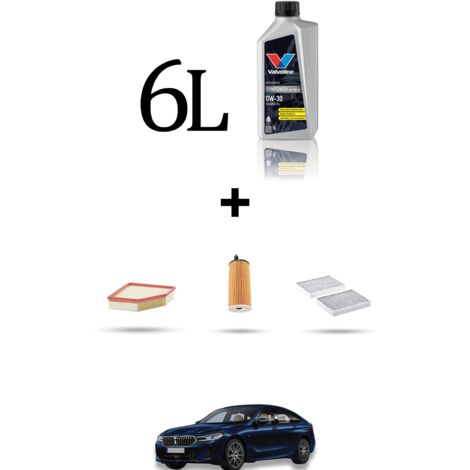 Kit tagliando 3 FILTRI e 6L OLIO compatibile con Bmw serie 6 (G32GT) 630i 183kw dal 2020