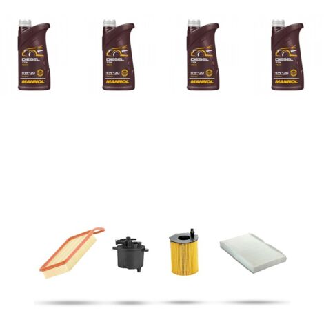 Kit tagliando 4 FILTRI e 4L OLIO compatibile con Citroen C3 1.4 hdi 70 50kw dal 2001 al 2009