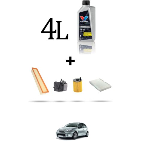 Kit tagliando 4 FILTRI e 4L OLIO compatibile con Citroen C3 1.4 hdi 90 66kw dal 2001 al 2009