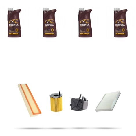 Kit tagliando 4 FILTRI e 4L OLIO compatibile con Peugeot 308 1.6 Hdi 80kw Dal 2007