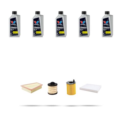Kit tagliando 4 FILTRI e 5L OLIO compatibile con Ford Fiesta VII 1.5 Tdci 63kw dal 2017