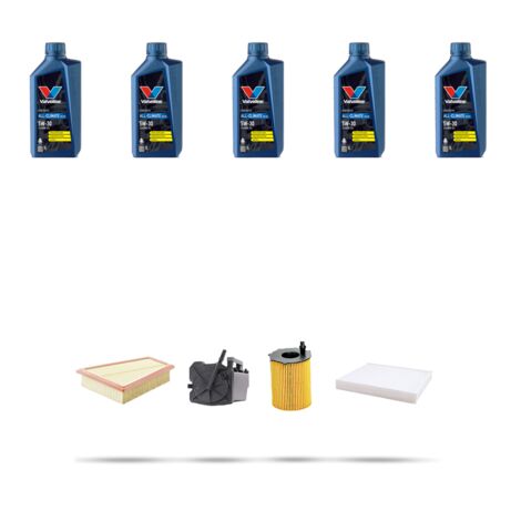 Kit tagliando 4 FILTRI e 5L OLIO compatibile con Ford Fusion 1.6 Tdci 66kw dal 2004