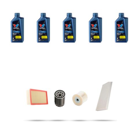 Kit tagliando 4 FILTRI e 5L OLIO compatibile con Lancia Phedra 2.2 Jtd 94kw 2002 al 2010