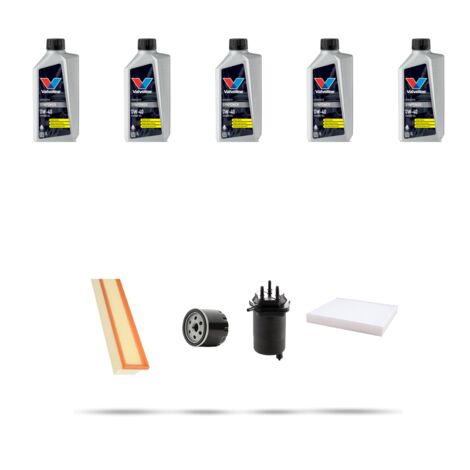 Kit tagliando 4 FILTRI e 5L OLIO compatibile con Nissan Kubistar 1.5 dci 45kw Dal 2003