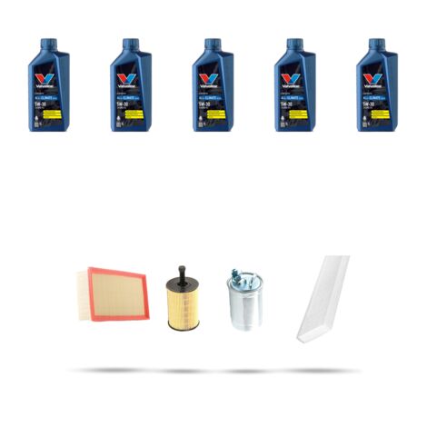Kit tagliando 4 FILTRI e 5L OLIO compatibile con Seat Alhambra (7V) 1.9 Tdi 110kw dal 2005 al 2010