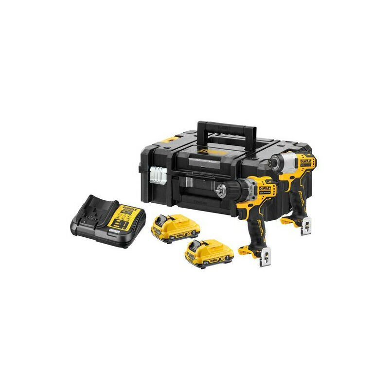 

Paquete de taladro atornillador de percusión + destornillador de impacto Brushless 12V Lithium 2x3.0Ah con estuche T-STAK II - Dewalt