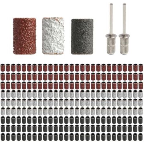 Kit Tambours de Ponçage 248 Pièces, Embout Emeri, Bandes Abrasives 80/120/180 Grains, Accessoires pour Bois, Métal, Bricolage, Compatible Outils Rotatifs et Perceuses, 2 Mandrins Inclus -